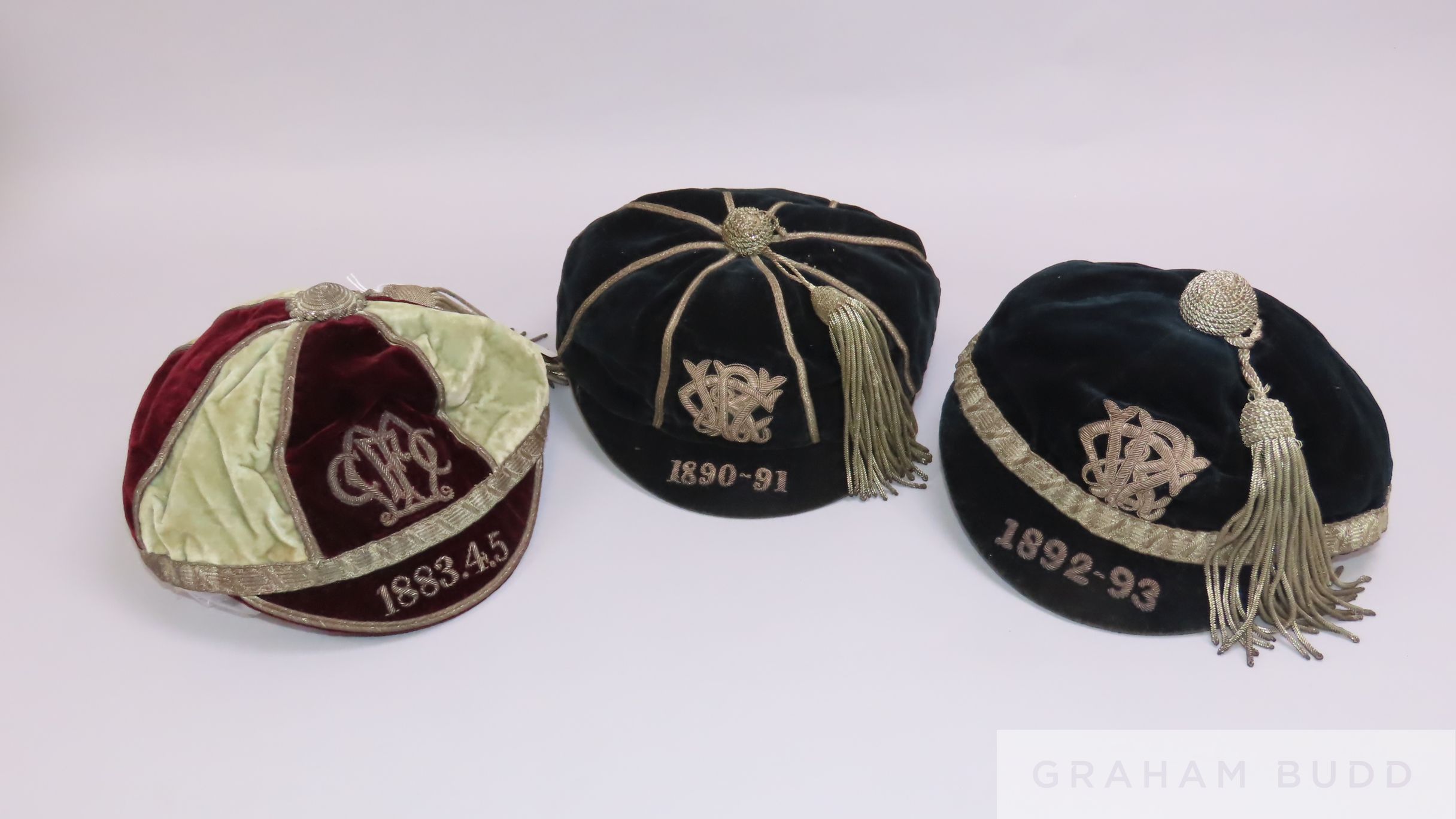 Mit Rudgy Cap Three Rugby caps, 1880-90s, including two unidentified schools examples ...