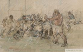 Two rugby union watercolours and a rugby league caricature