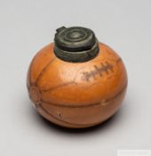 Victorian gentleman's ceramic inkwell decorated as a leather panelled rugby ball