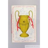 An autographed Manchester United 1968 European Cup Final celebration banquet menu