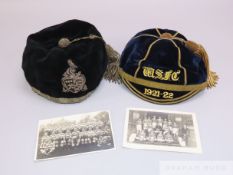 Warwick School 1921-22 cap and Prince Henry's Leeds cap