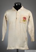 Jim Brough white No.15 England match worn rugby shirt, 1924-25