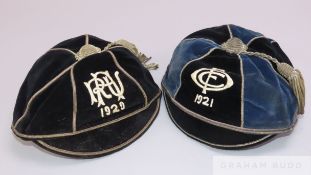 New Zealand Auckland 1929 and Otago 1921 rugby caps