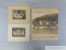 Sepia-toned team line-up photograph of Northamptonshire v. Australians