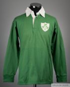 John O'Driscoll green and white no.6 Ireland International match worn shirt, 1981