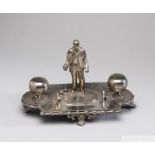 A prize presentation ink stand in white metal from around 1930,