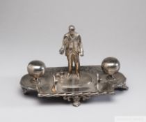 A prize presentation ink stand in white metal from around 1930,
