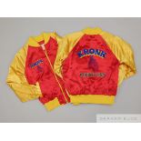 Two vintage red and yellow Kronk Gym children's jackets