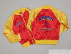 Two vintage red and yellow Kronk Gym children's jackets