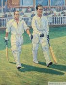 Denis Compton and Bill Edrich signed print featuring both players,