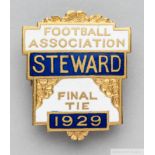 A gilt-metal and enamel 1929 F.A. Cup Steward's badge