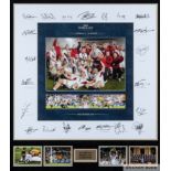 2003 Rugby World Cup modern display signed by the twenty-two World Cup-winning squad
