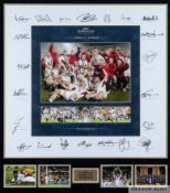 2003 Rugby World Cup modern display signed by the twenty-two World Cup-winning squad