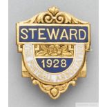 A gilt-metal and enamel 1928 F.A. Cup Steward's badge
