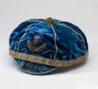 An early and rare blue 1878 Scotland International rugby cap