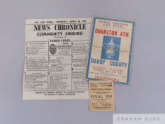 1946 pirate FA Cup Final programme and 1947 Final match ticket with song sheet