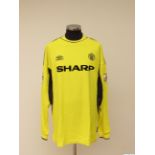 Mark Bosnich yellow and black No.1 Manchester United match worn goalkeepers shirt