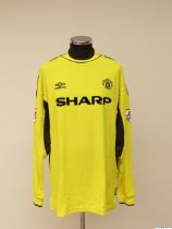 Mark Bosnich yellow and black No.1 Manchester United match worn goalkeepers shirt