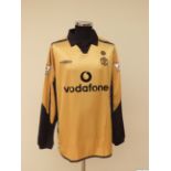 David Beckham gold and black No.7 Manchester United match worn/issued long-sleeved shirt