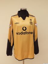 David Beckham gold and black No.7 Manchester United match worn/issued long-sleeved shirt
