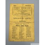 Wolverhampton Wanderers v. Manchester United match programme, 30th November 1946
