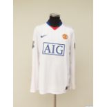 Cristiano Ronaldo white and blue No.7 Manchester United match worn long-sleeved shirt, 2009