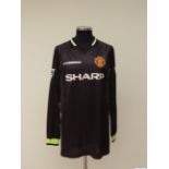 Jesper Blomqvist black No.15 Manchester United match worn long-sleeved shirt, 1998-99