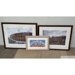 Two Old Trafford signed prints,