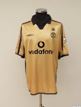 Roy Keane gold and black No.16 Manchester United match worn short-sleeved shirt