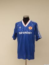 Clayton Blackmore blue and white No.2 Manchester United match worn short-sleeved shirt