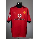 Gary Neville red No.2 Manchester United Champions League match issued short-sleeved shirt