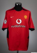 Gary Neville red No.2 Manchester United Champions League match issued short-sleeved shirt
