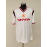 Norman Whiteside white, red and black No.6 Manchester United match worn short-sleeved shirt