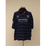 Jaap Stam blue pinstripe No.6 Manchester United match issued short-sleeved