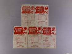 Five Manchester United single-sheet wartime match programmes, 1944-45
