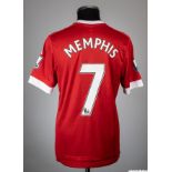 Memphis Depay red No.7 Manchester United match issued short-sleeved shirt, Adidas, 6