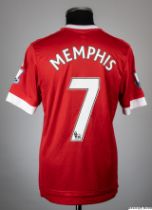Memphis Depay red No.7 Manchester United match issued short-sleeved shirt, Adidas, 6