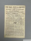 Aston Villla v. Manchester United home league match programme, 2nd November 1946
