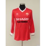 Gordon McQueen red, white and black No.5 Manchester United match worn shirt