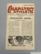 Charlton Athletic v. Manchester United home league match programme, 7th September 1946