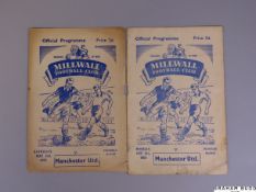 Two Millwall v. Manchester United match programmes, 1953