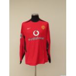 Paul Scholes red and black No.18 Manchester United Champions League long-sleeved shirt