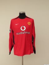 Paul Scholes red and black No.18 Manchester United Champions League long-sleeved shirt