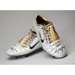 Wayne Rooney pair of gold, white and black Nike total T90 III autographed football boots