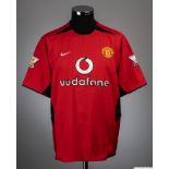 Gary Neville red No.2 Manchester United match issued short-sleeved shirt, 2003-04