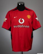 Gary Neville red No.2 Manchester United match issued short-sleeved shirt, 2003-04