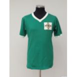 George Best green and white No.7 Northern Ireland International match worn short-sleeved shirt