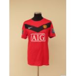 Paul Scholes red and black No.18 Manchester United match worn short-sleeved shirt, 2009-10