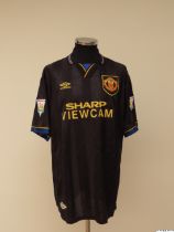 Roy Keane black and gold No.16 Manchester United match issued short-sleeved shirt, 1993-94