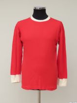Bobby Charlton red and white No.9 Manchester United long-sleeved shirt, circa 1965